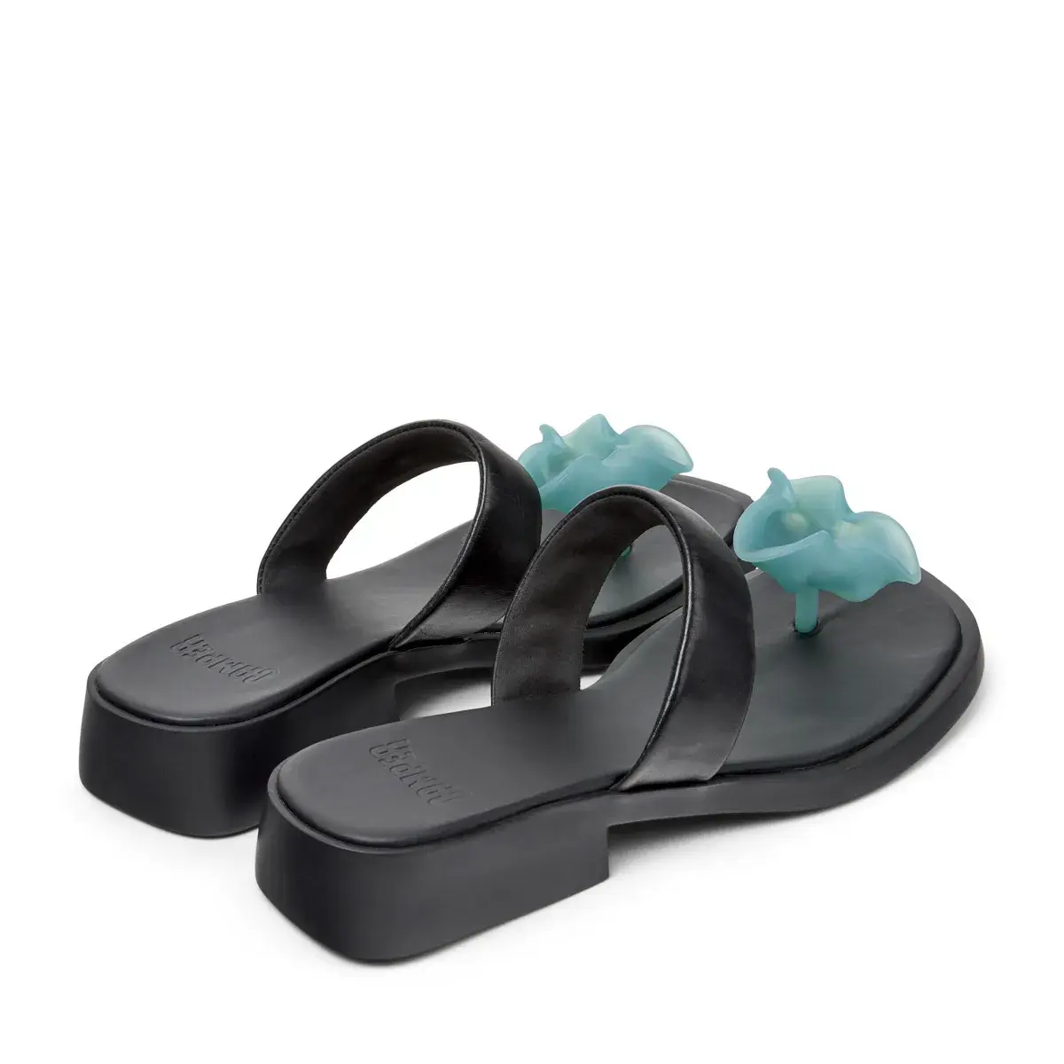 Schwarze Zehentrenner Sandalen mit Blume