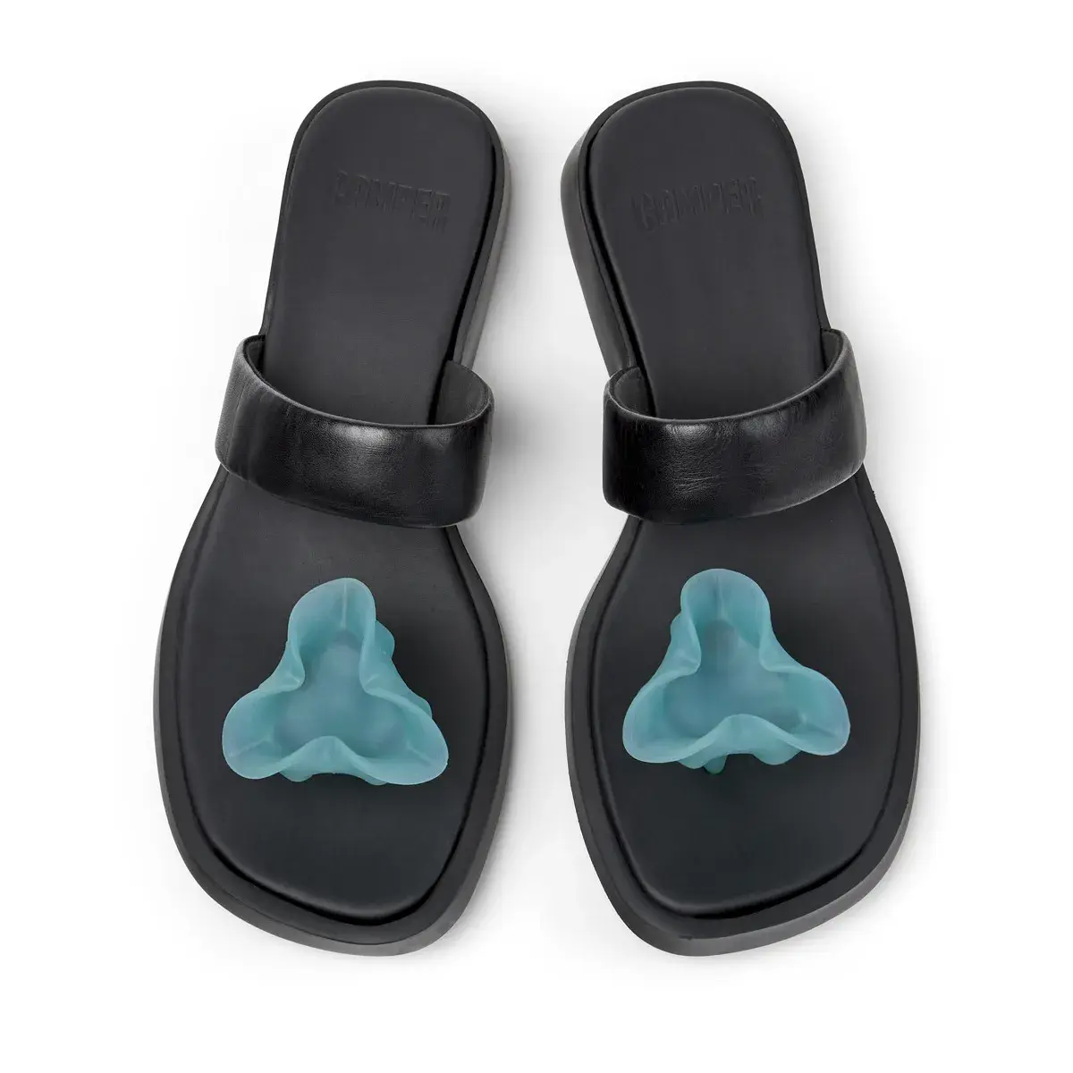Schwarze Zehentrenner Sandalen mit Blume