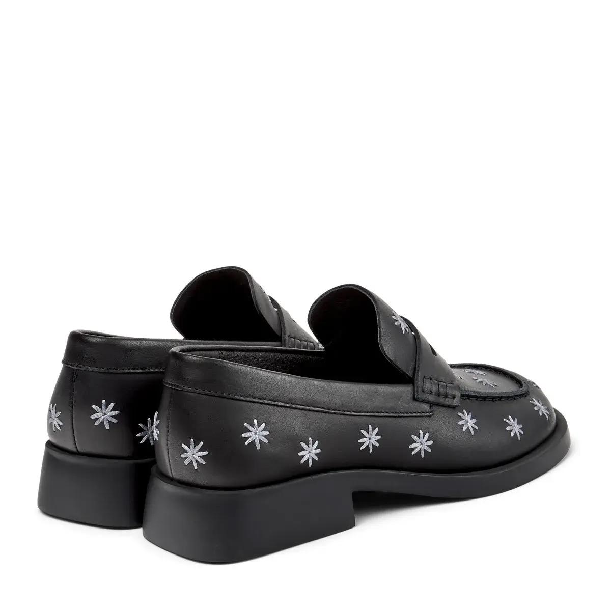 Schwarze Leder Loafer mit Stickerei