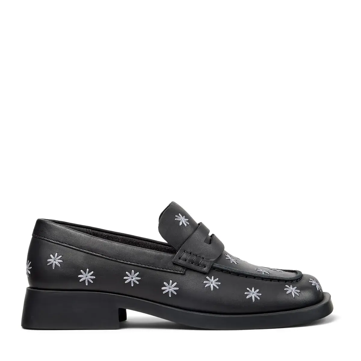 Schwarze Leder Loafer mit Stickerei