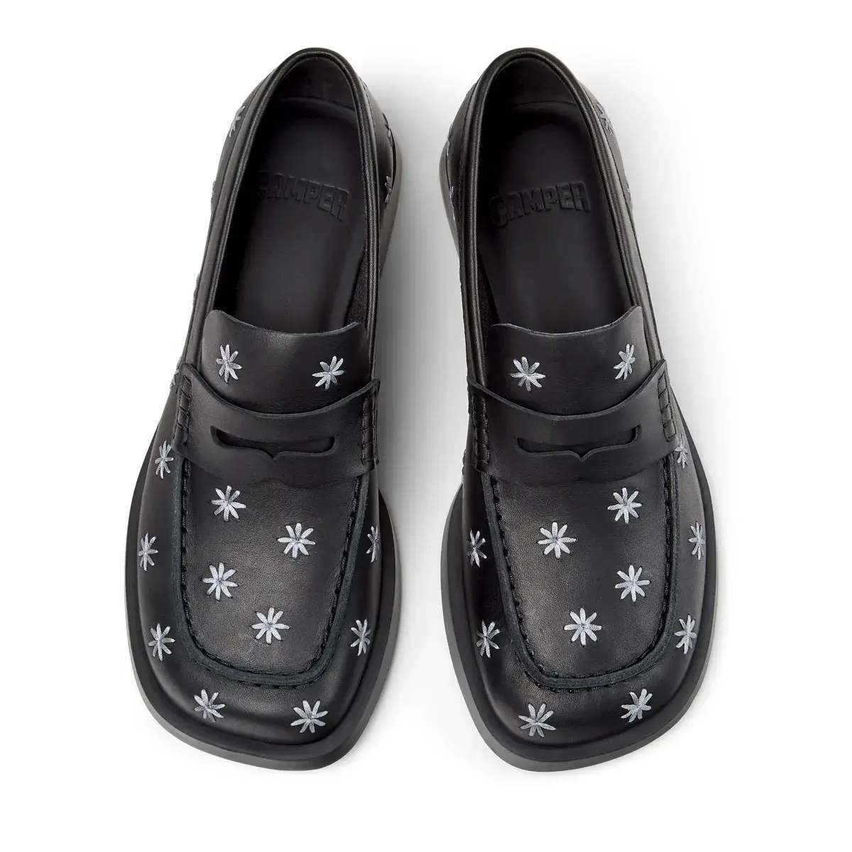 Schwarze Leder Loafer mit Stickerei