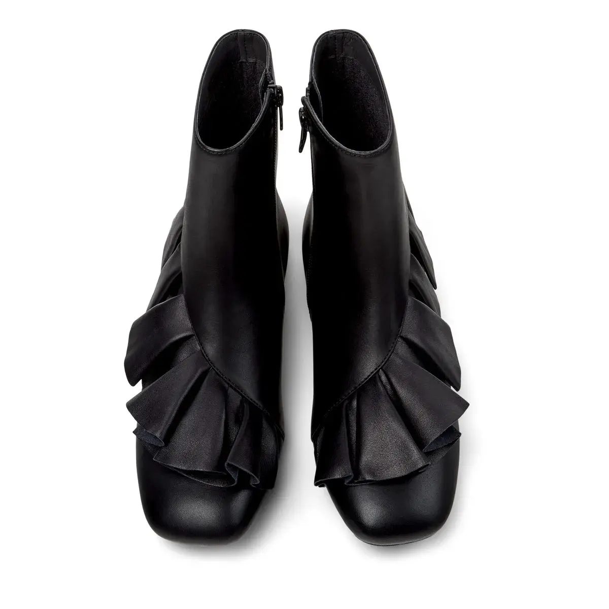 Schwarze Leder-Stiefeletten mit Rüschendetail