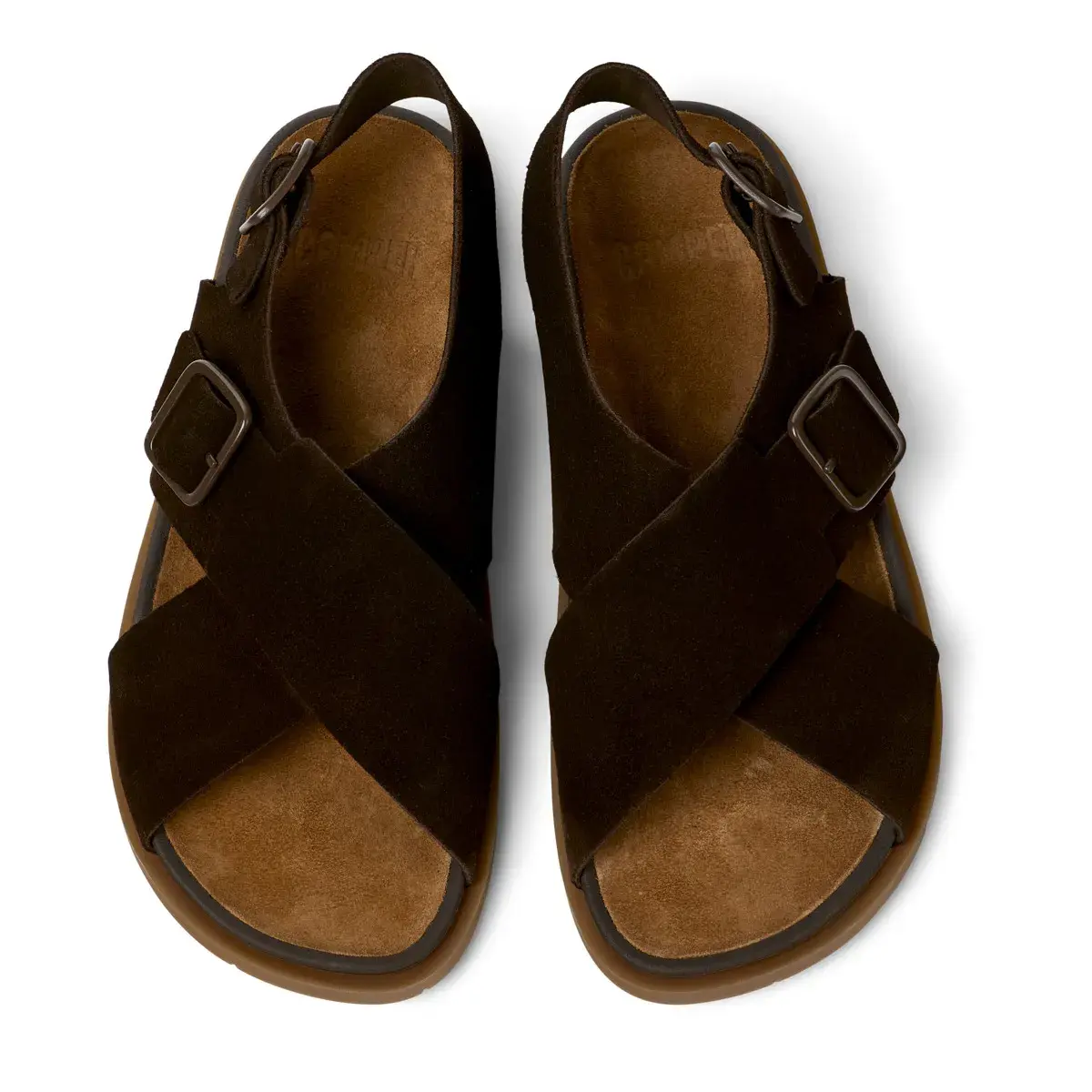 Braune Wildleder-Sandalen mit gekreuzten Riemen