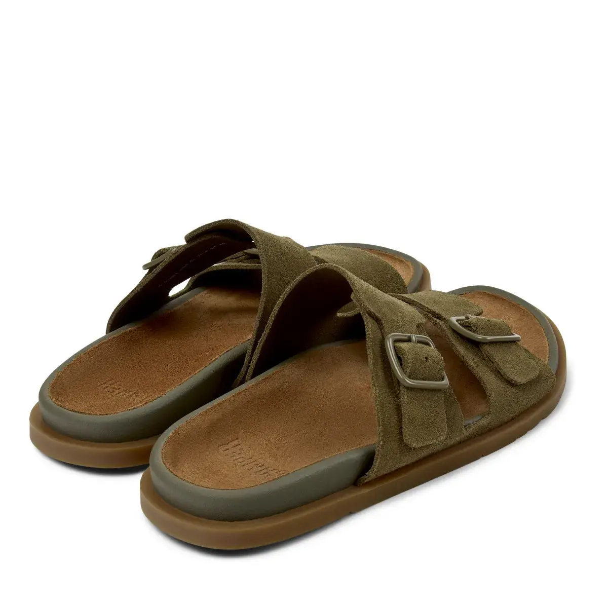 Olivgrüne Wildleder-Sandalen mit Schnalle