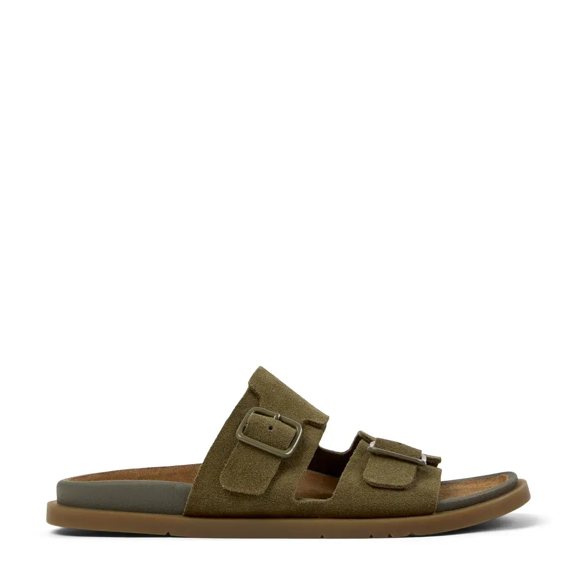 Olivgrüne Wildleder-Sandalen mit Schnalle