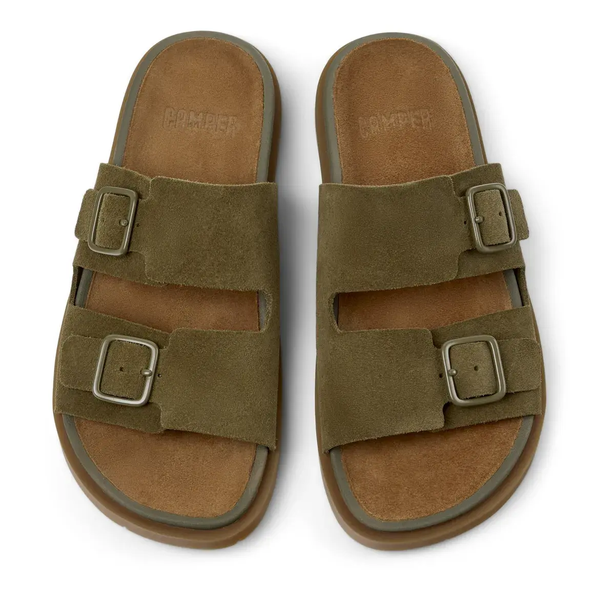 Olivgrüne Wildleder-Sandalen mit Schnalle