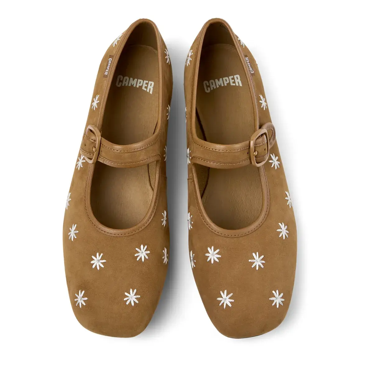 Bestickte Wildleder Ballerina Mary Janes