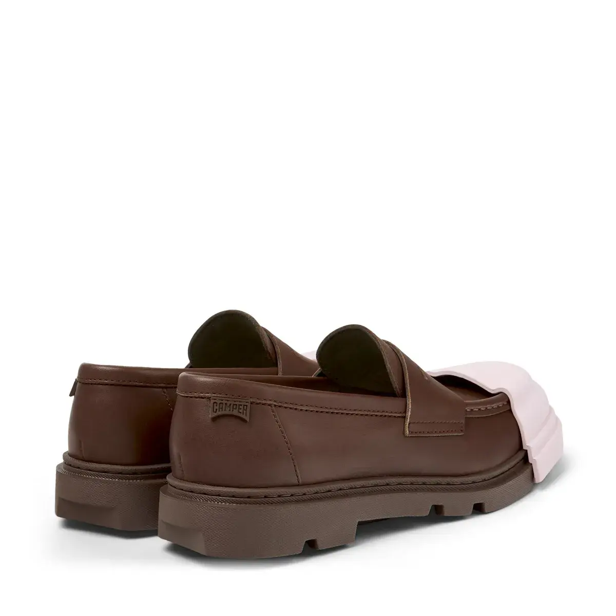 Brauner Lederloafer mit rosa Overlay