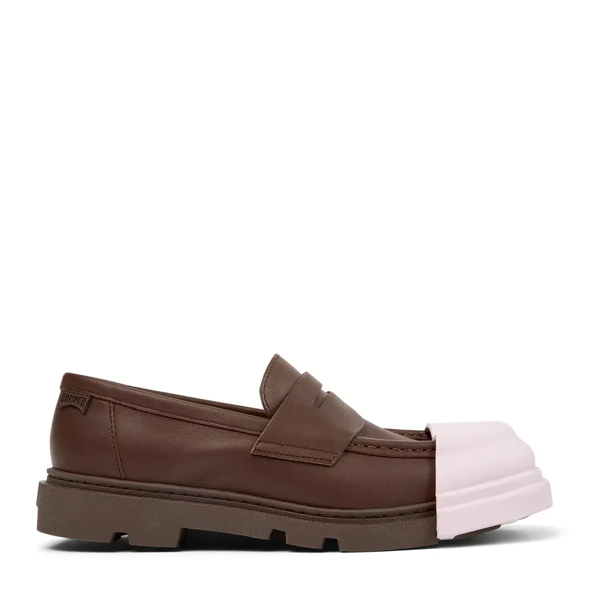 Brauner Lederloafer mit rosa Overlay