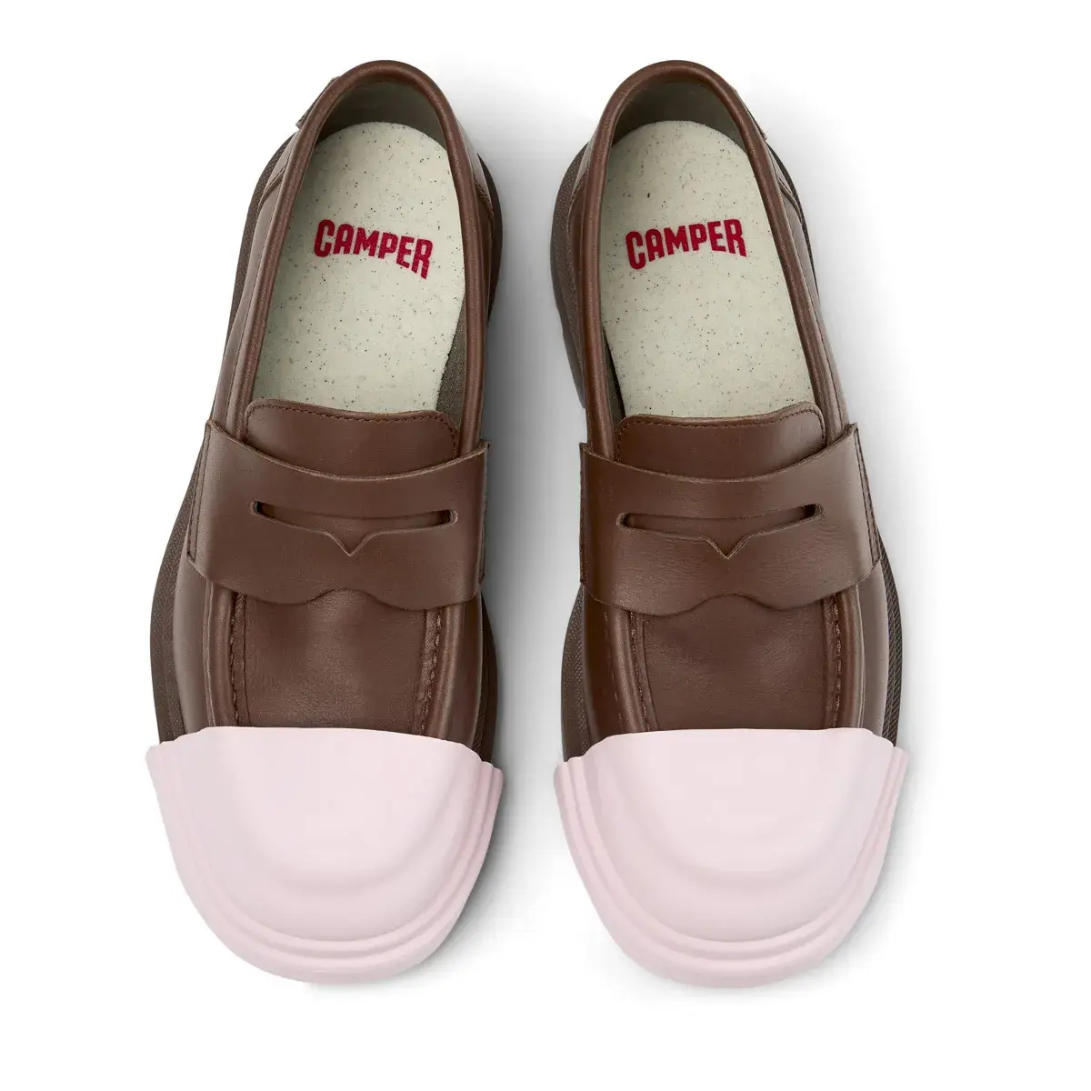 Brauner Lederloafer mit rosa Overlay