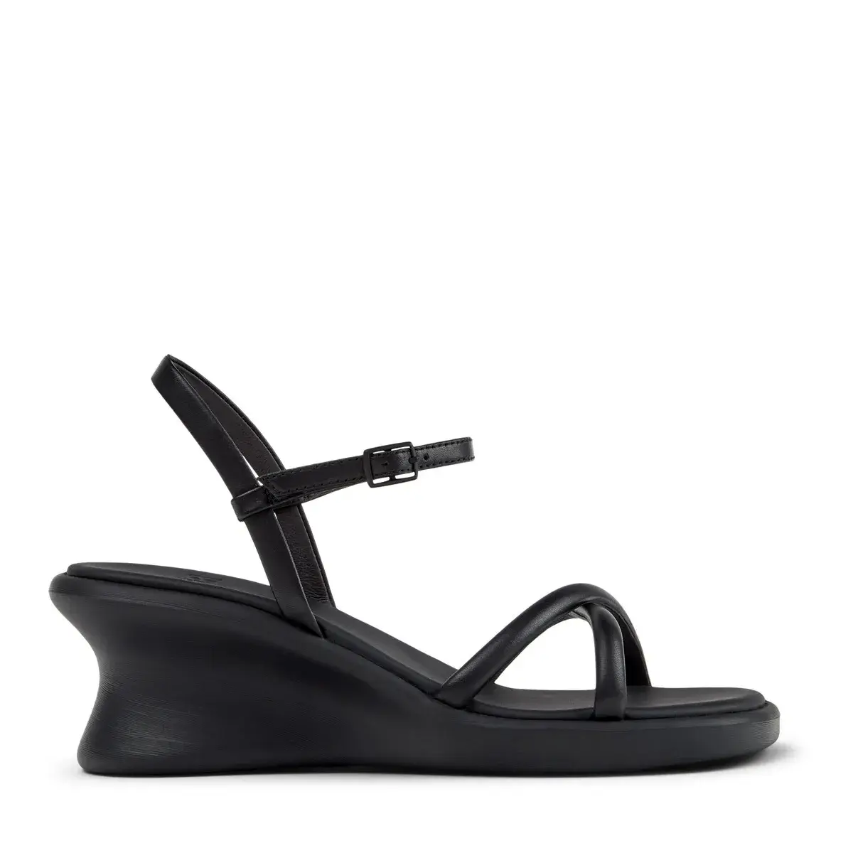 Minimalistische schwarze Leder Keilsandalen