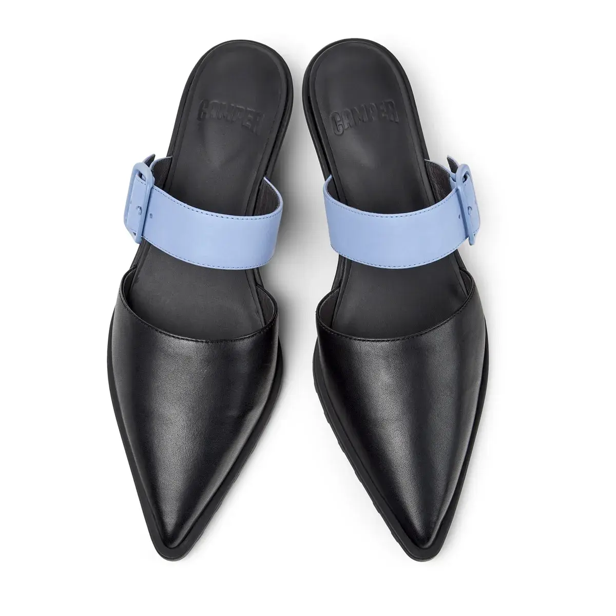 Spitz zulaufender Leder-Mule mit Schnalle