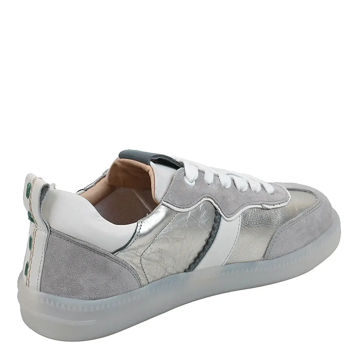 Silberner Leder Low-Top Mode-Sneaker