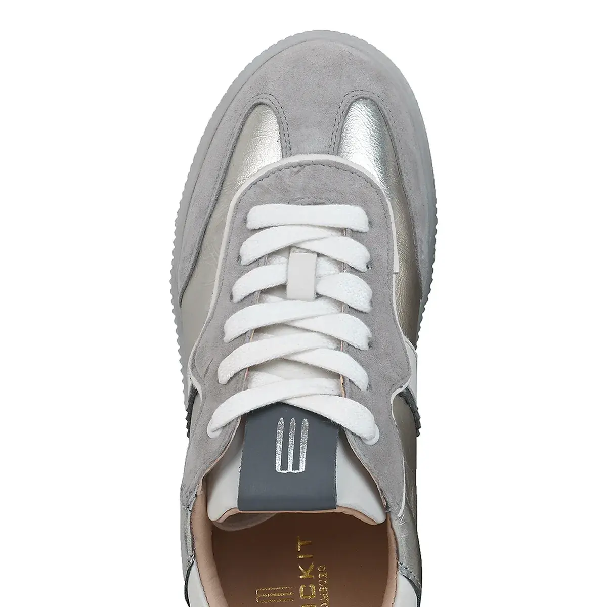 Silberner Leder Low-Top Mode-Sneaker