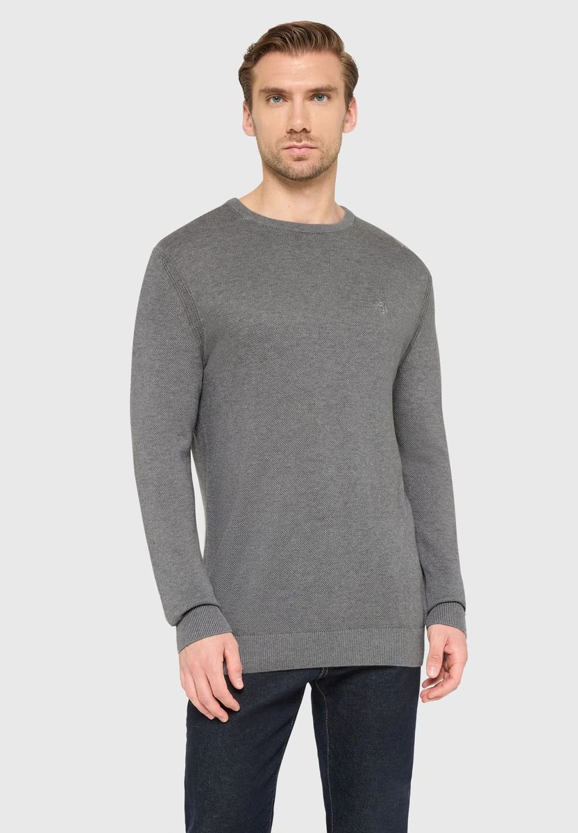 Strukturierter Baumwollpullover mit Rundhalsausschnitt