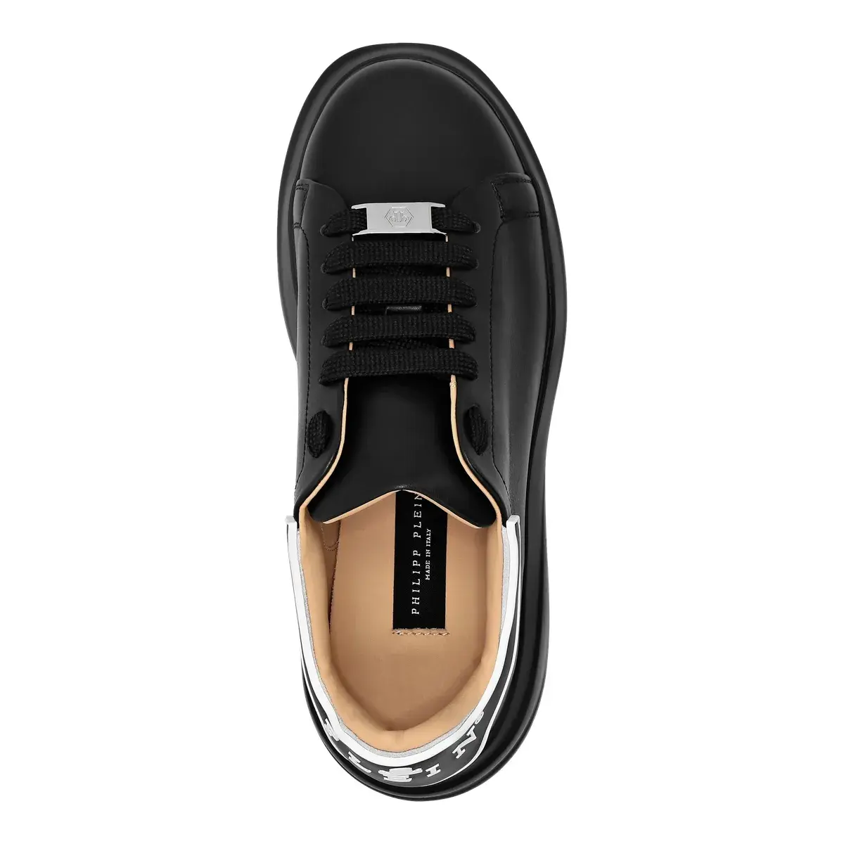 Schwarze Leder Plateau Low-Top Sneakers