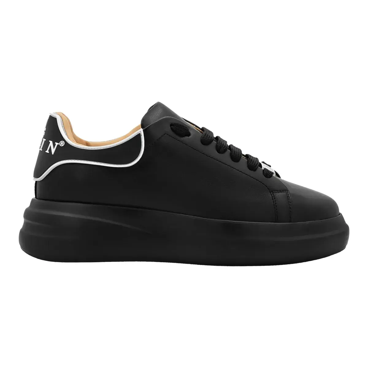 Schwarze Leder Plateau Low-Top Sneakers