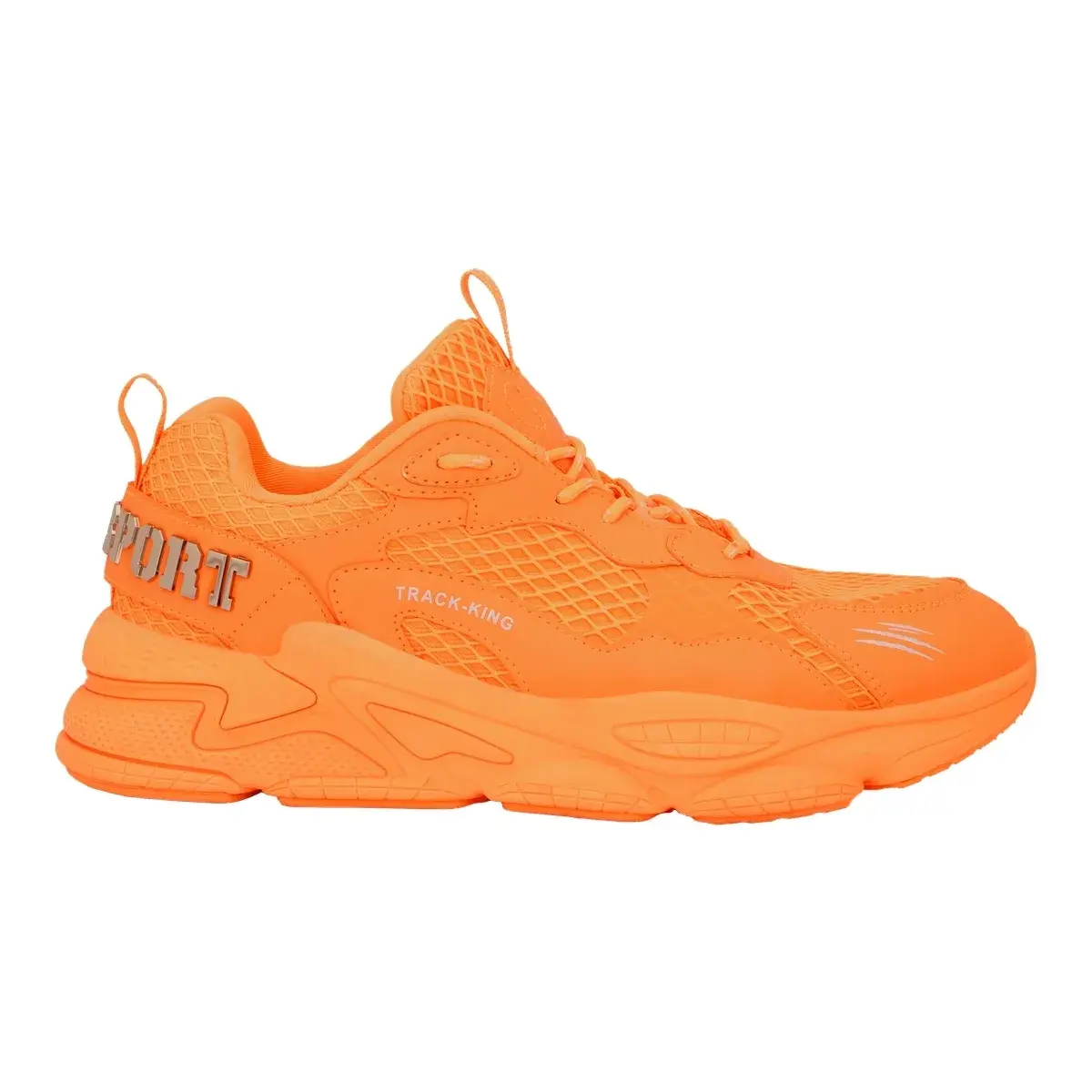 Orangefarbene Track-Sneakers mit Mesh-Einsatz