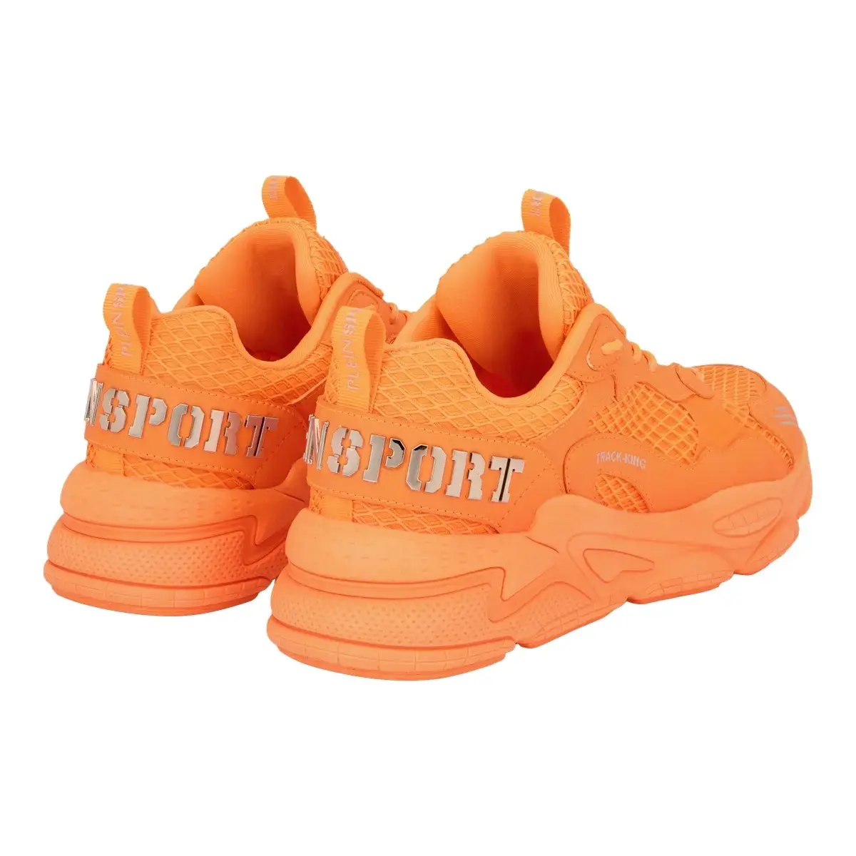 Orangefarbene Track-Sneakers mit Mesh-Einsatz