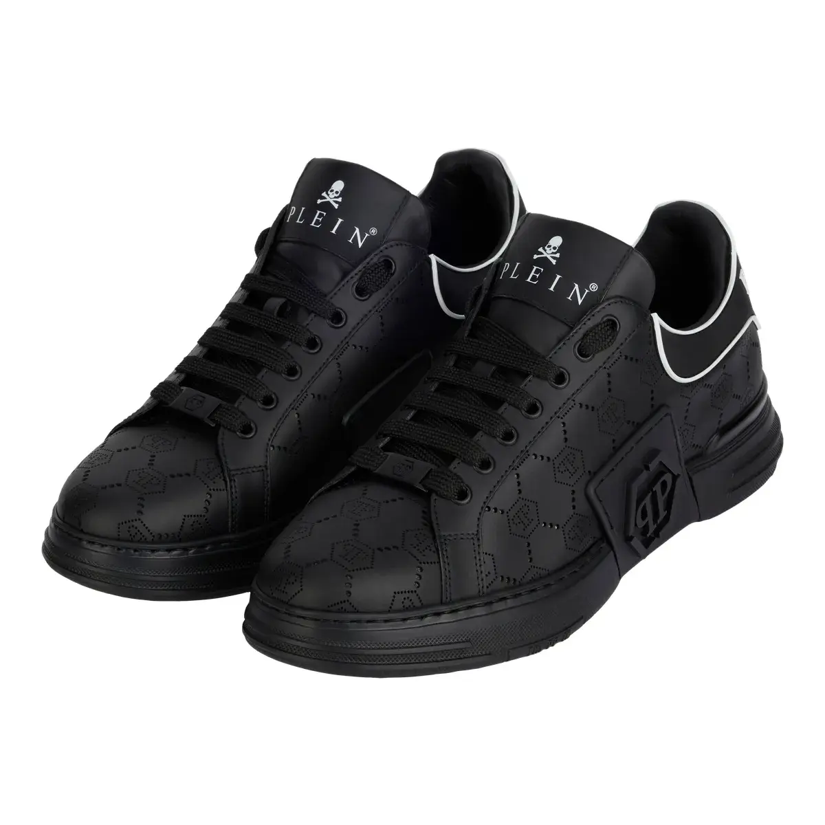 Monogrammierte, perforierte Leder-Sneakers