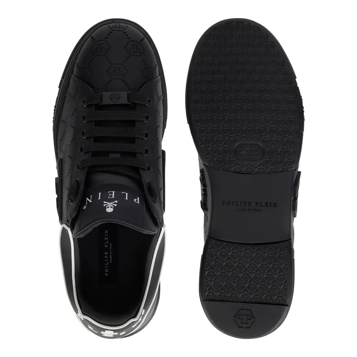 Monogrammierte, perforierte Leder-Sneakers
