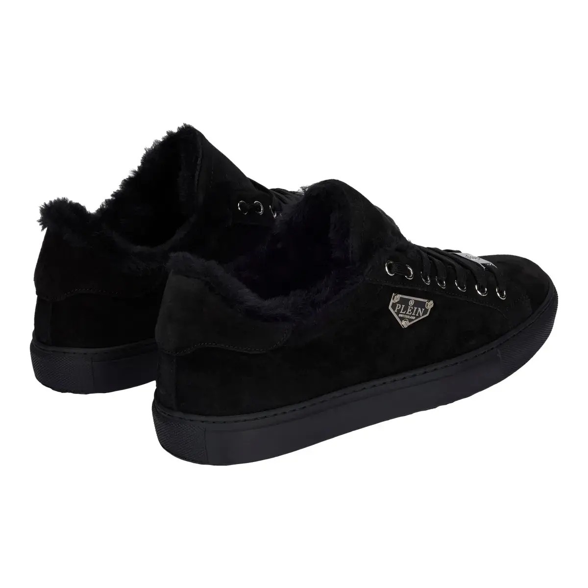 Schwarze Wildleder Low-Top Pelz Sneaker
