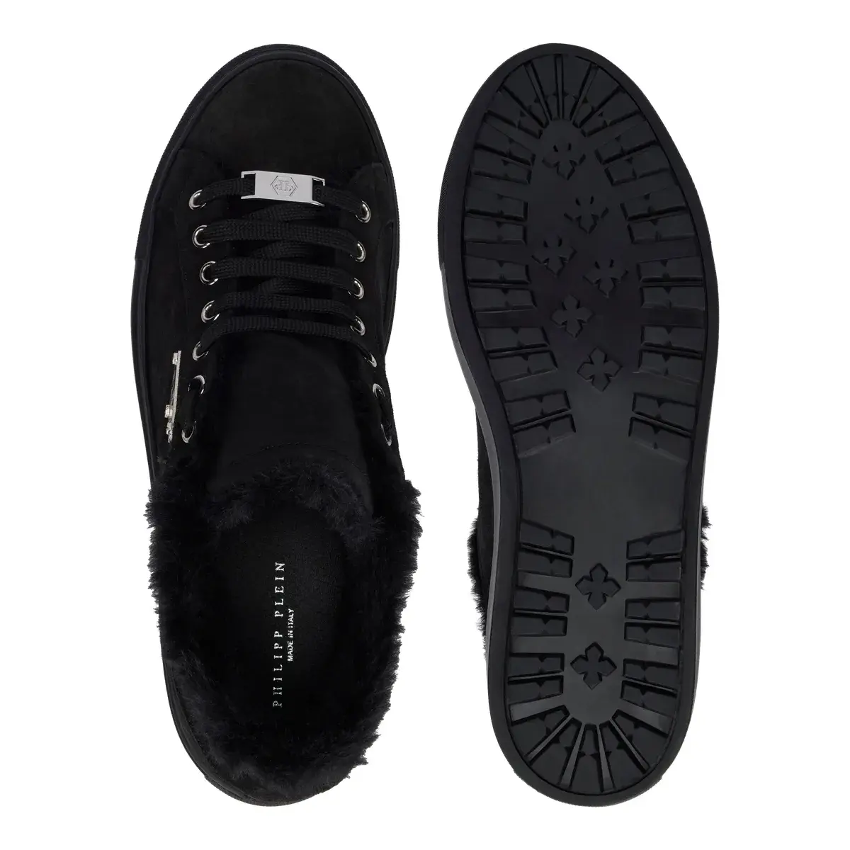 Schwarze Wildleder Low-Top Pelz Sneaker