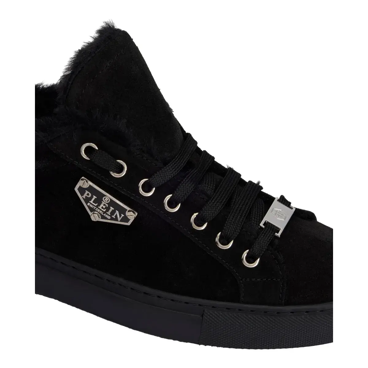 Schwarze Wildleder Low-Top Pelz Sneaker