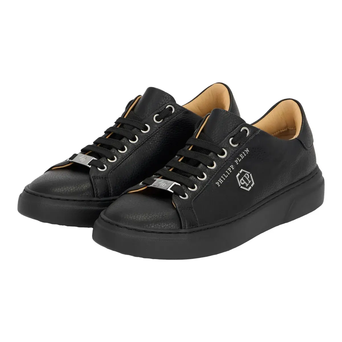 Schwarze Leder-Low-Top-Freizeitsneakers