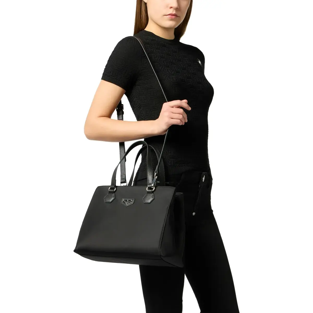 Elegante schwarze Nylon-Tragetasche