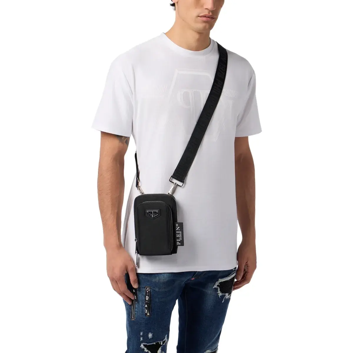 Schlanke schwarze Crossbody-Handytasche