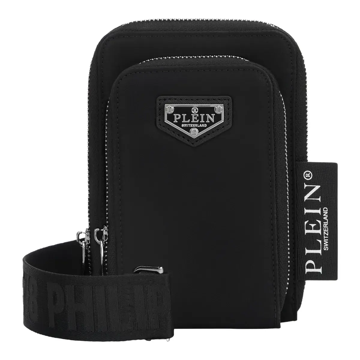 Schlanke schwarze Crossbody-Handytasche