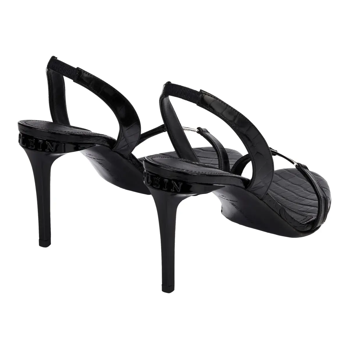 Schwarze Slingback Sandaletten mit Absatz Hexagon 9