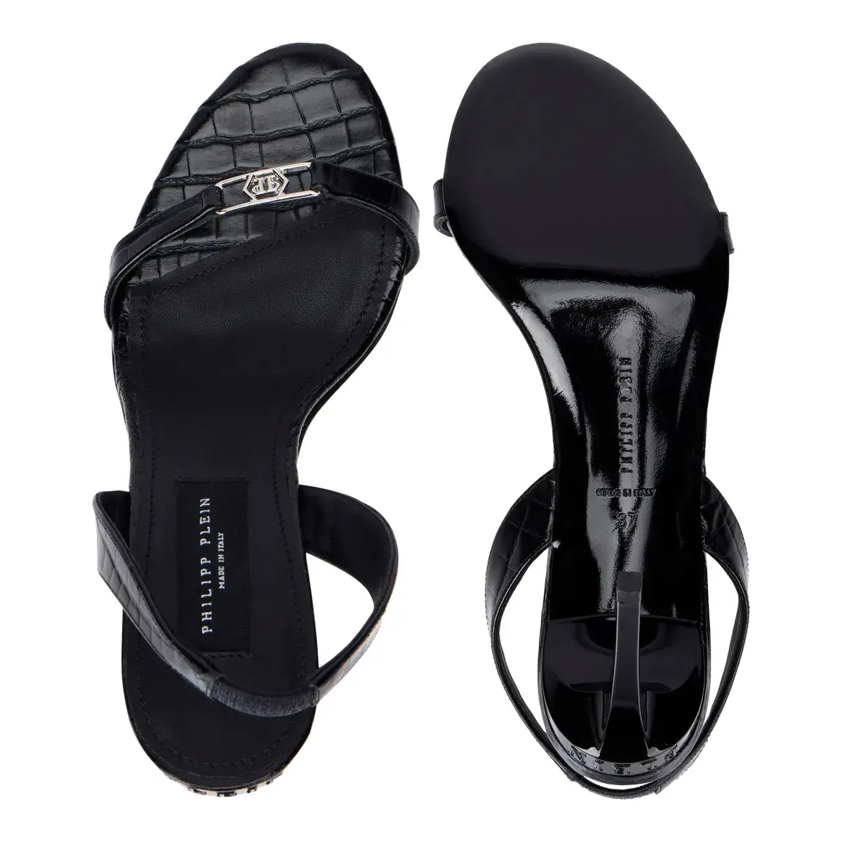 Schwarze Slingback Sandaletten mit Absatz Hexagon 9