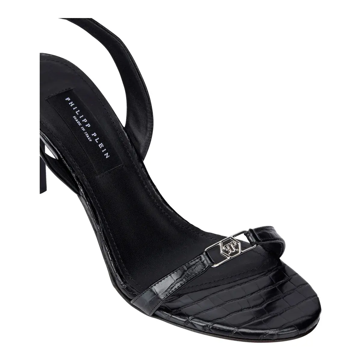 Schwarze Slingback Sandaletten mit Absatz Hexagon 9