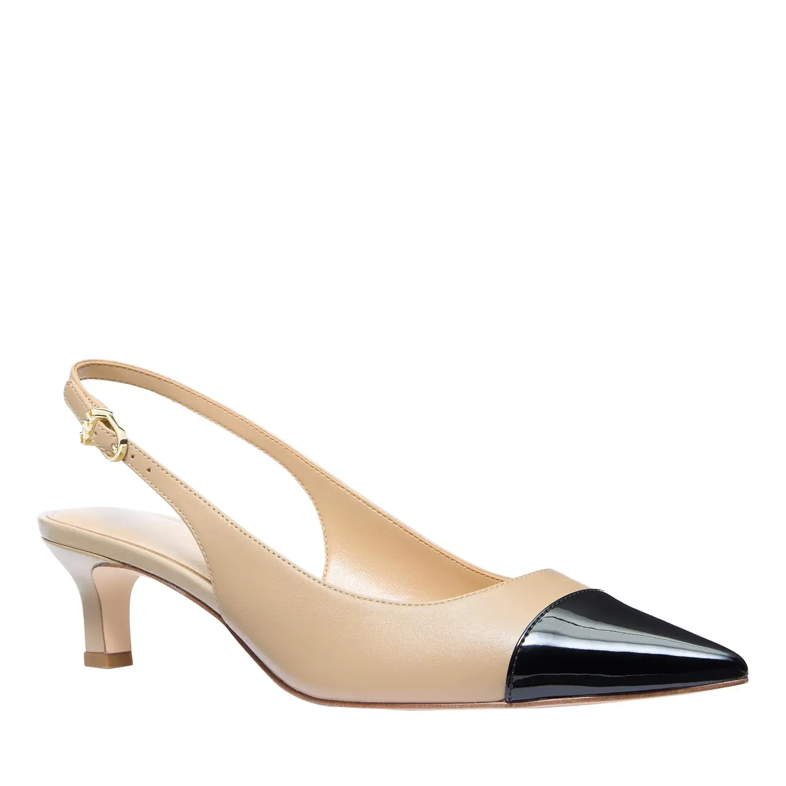 Zweifarbige Slingback-Pumps mit Kitten-Heel