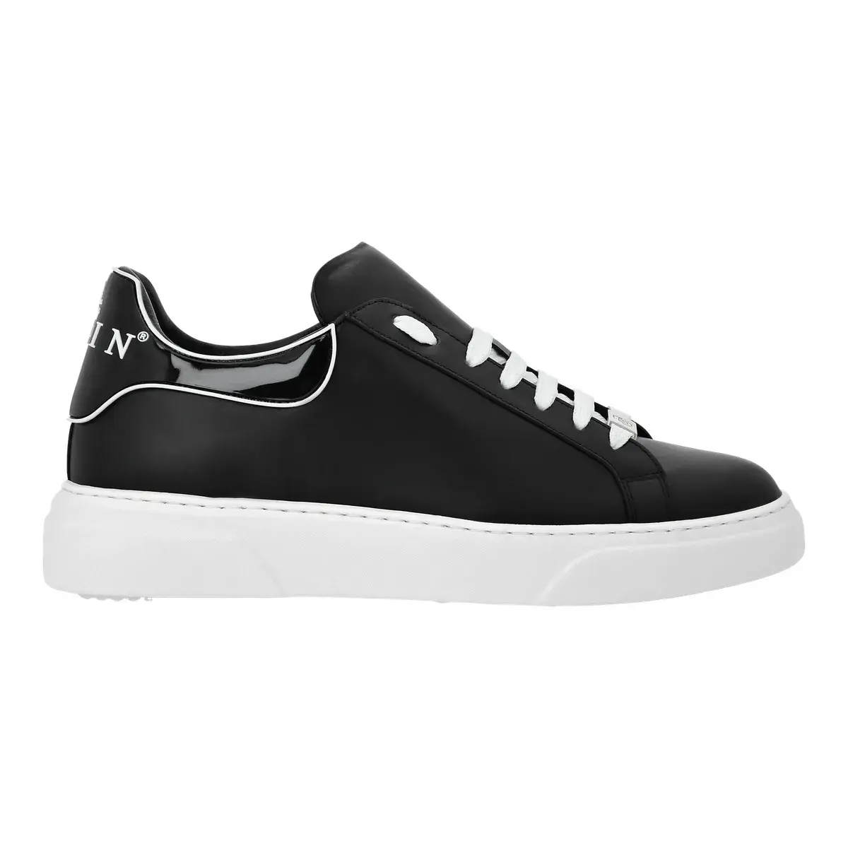 Schwarze Low-Top-Plateau-Sneakers aus Leder