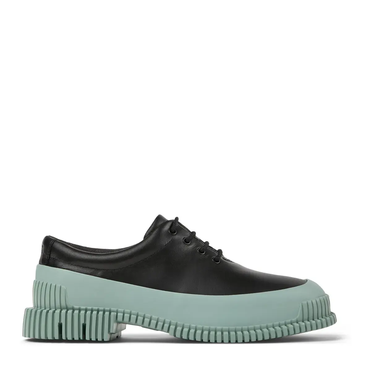 Schwarze Derby-Schuhe aus Leder mit grüner Sohle