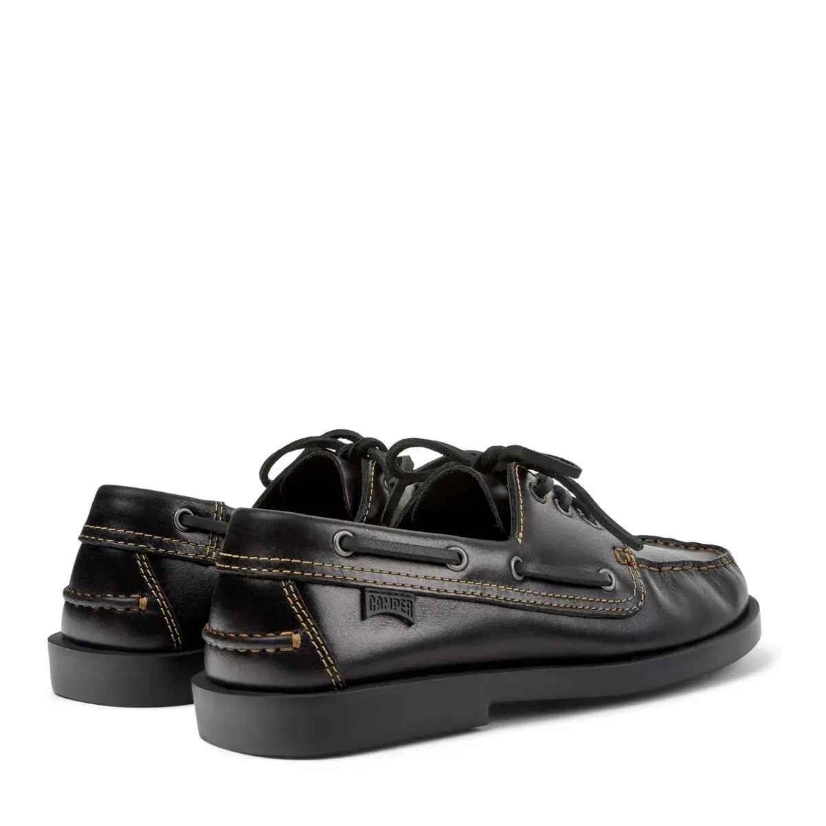 Schwarze Leder-Bootsschuhe mit Schnürsenkeln