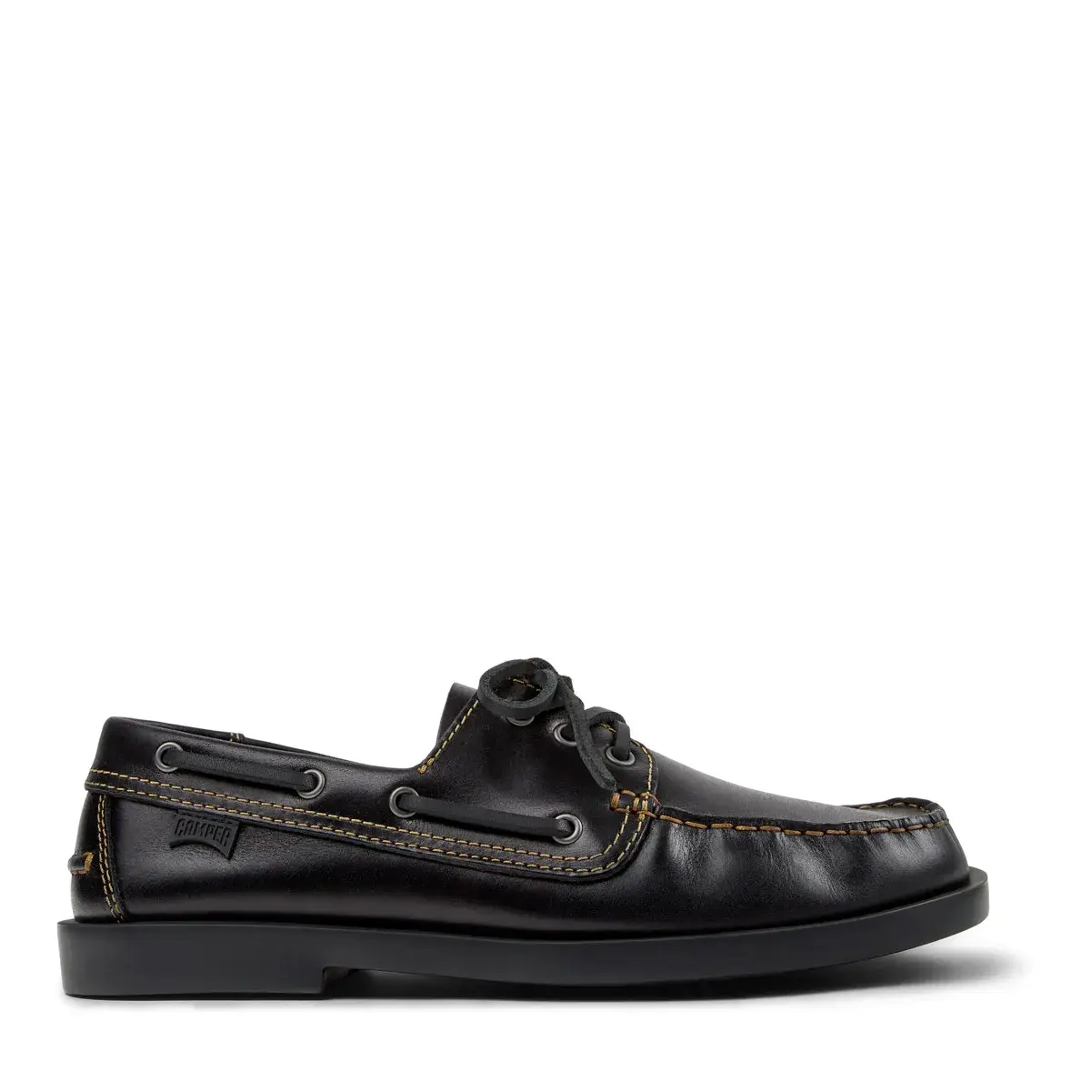Schwarze Leder-Bootsschuhe mit Schnürsenkeln