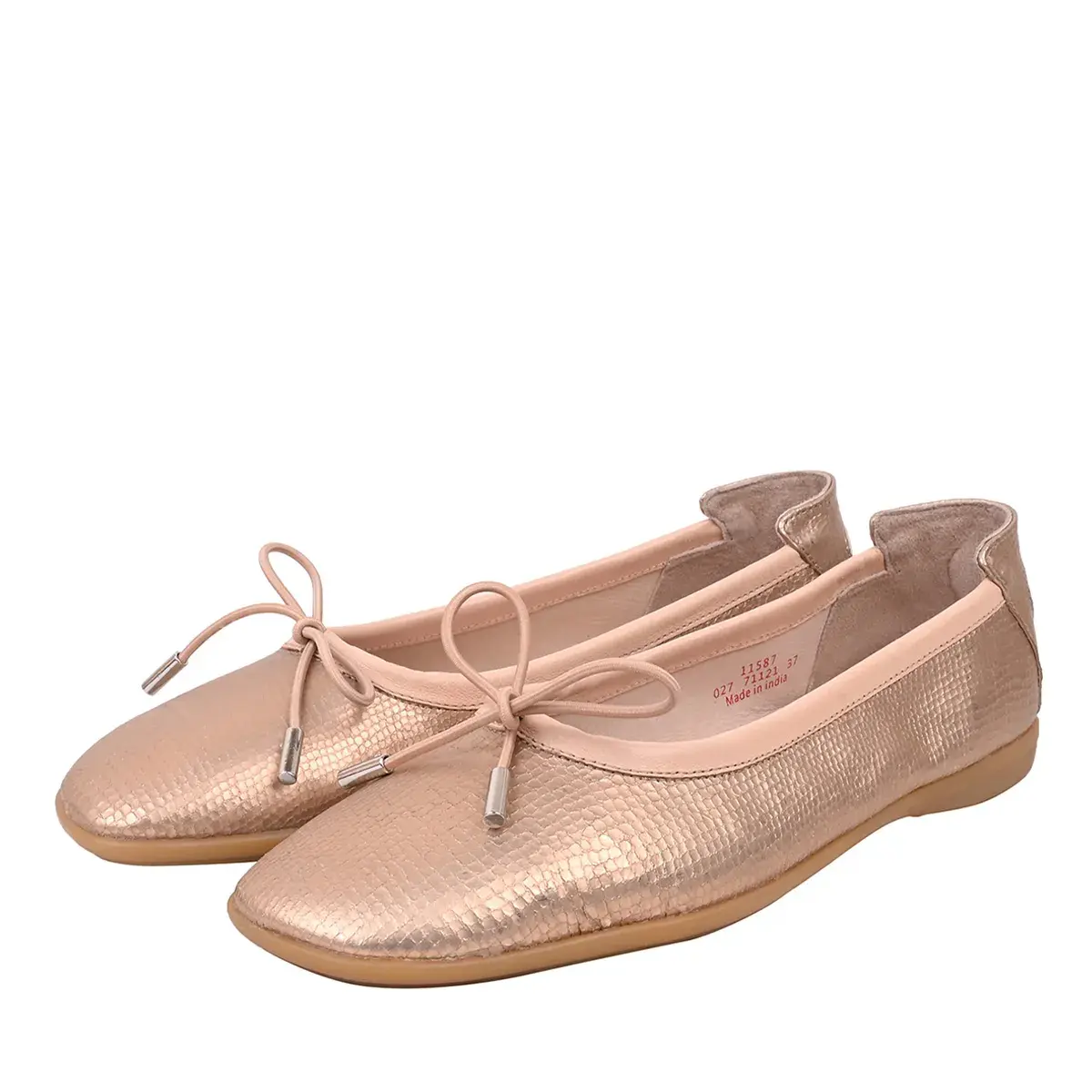Ballerinas aus Metallic-Leder mit Schleife