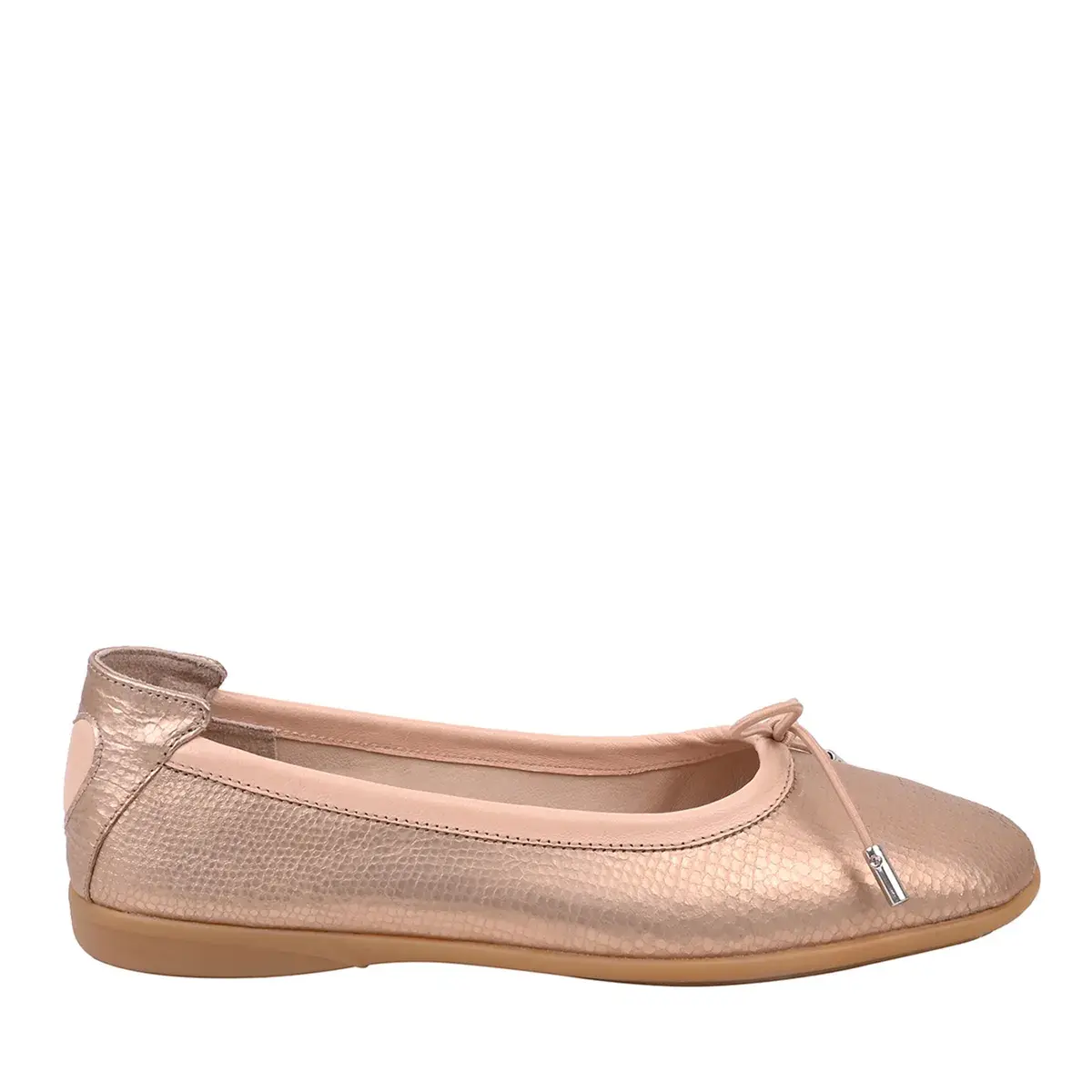 Ballerinas aus Metallic-Leder mit Schleife