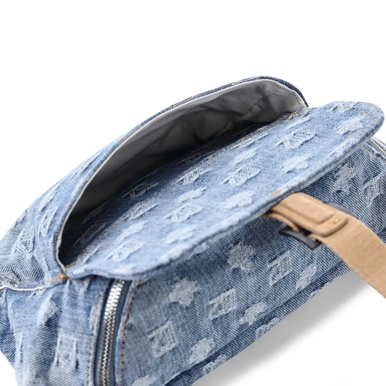 Gürteltasche aus Denim mit Logo-Muster