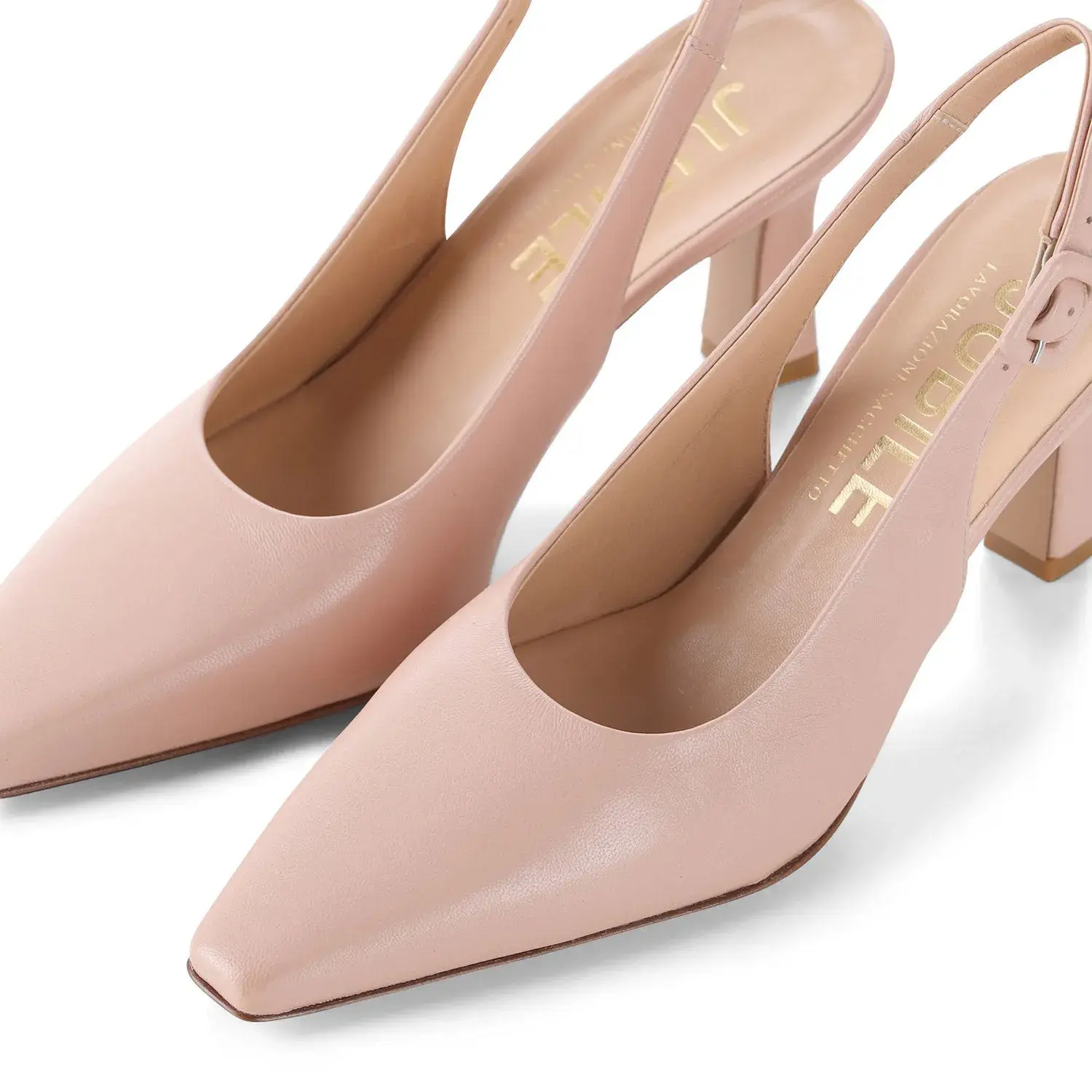 Slingpumps aus Leder mit Blockabsatz
