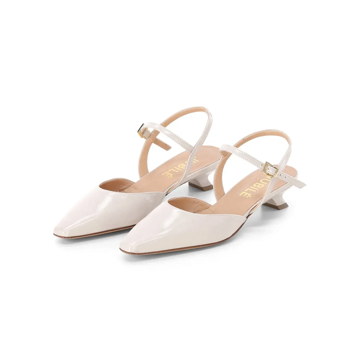 Elegante Cremefarbene Slingback Kitten Heels