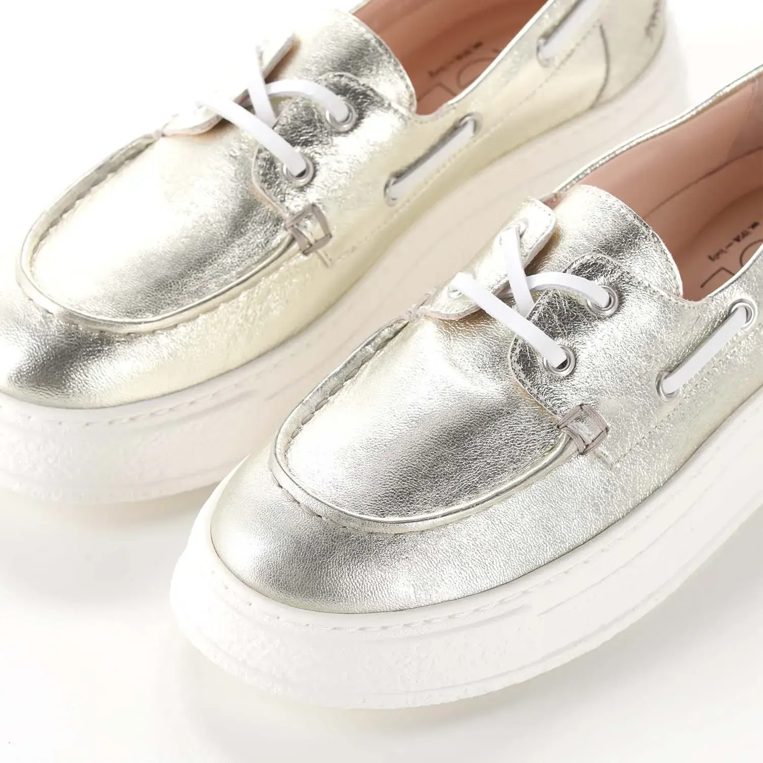 Goldene Metallic-Lederplateau-Loafer