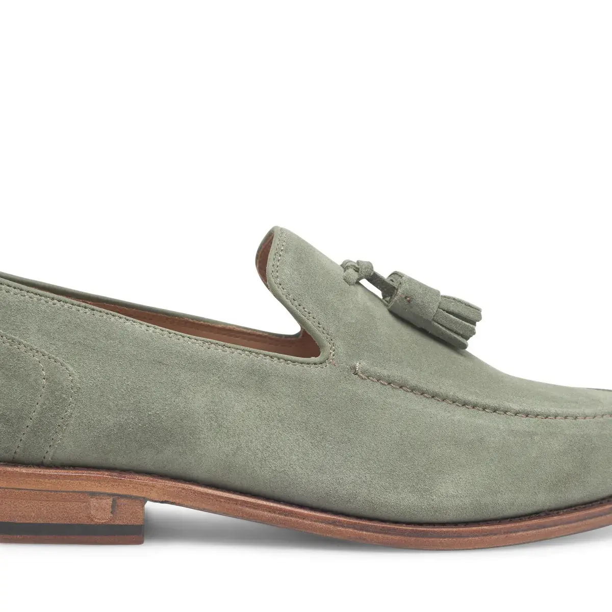 Grüner Suede Quasten Loafer