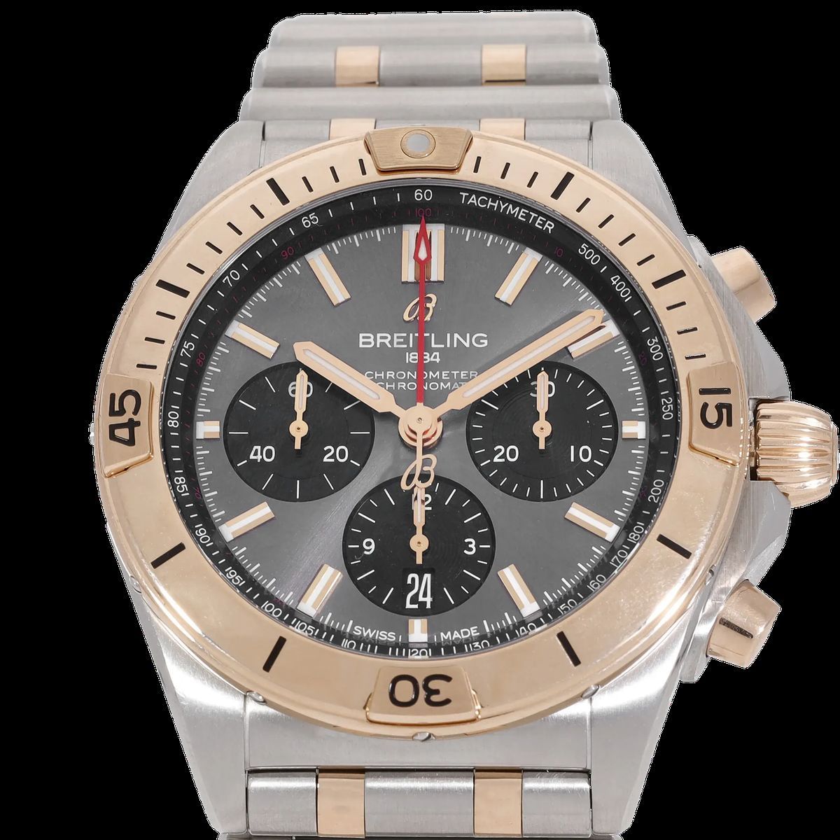 Chronomat graues Zifferblatt Zweifarbige Uhr