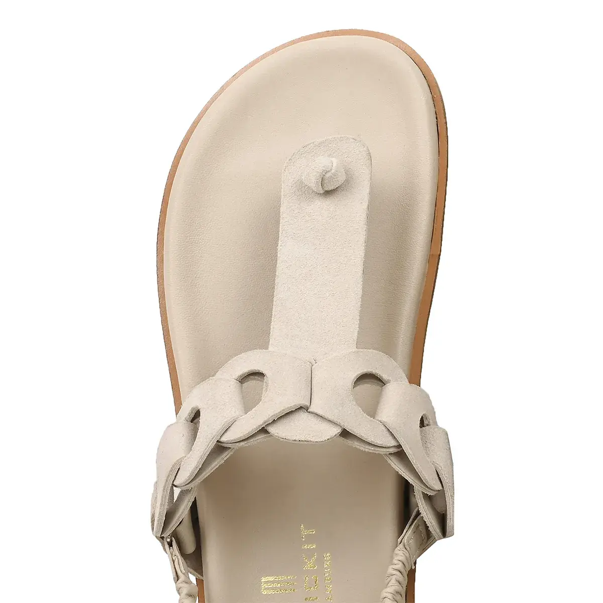 Beige Zehentrenner Sandale aus Leder mit Riemen