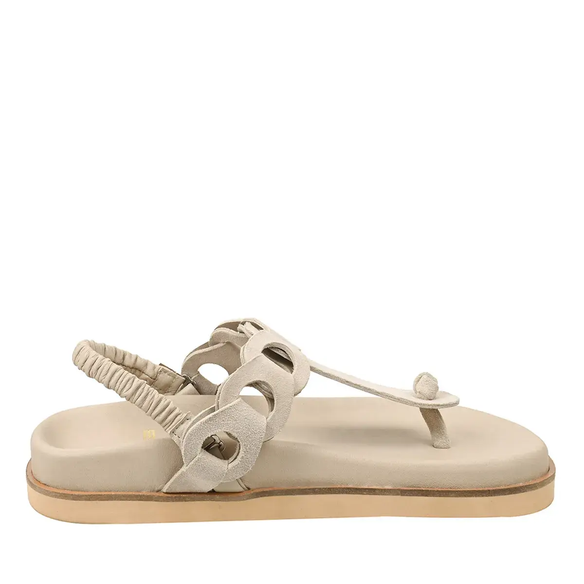 Beige Zehentrenner Sandale aus Leder mit Riemen